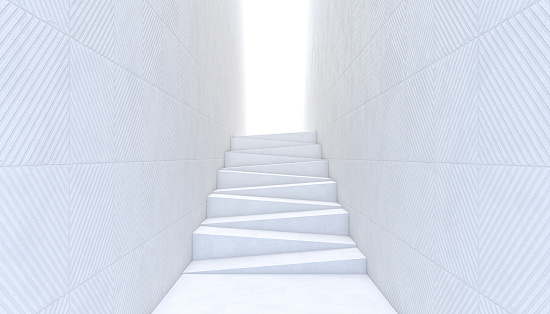white abstract staircase with light concrete sidewalls. 3d render
