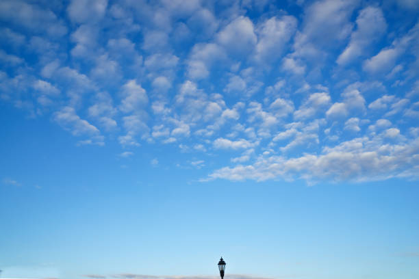 View of blue sky with white clouds that look like a talking box. This is ideal for designer to look for new and creative idea to design background, chat box, or motivation and inspiration quotes.