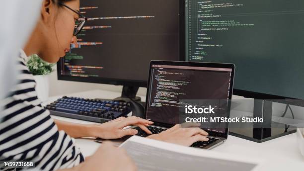 Closeup Group Of Asian People Software Developers Using Computer To ...