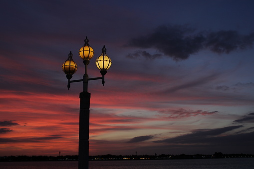The Red Sea is also a magnificent sunset. Street light and impressive sunset.
