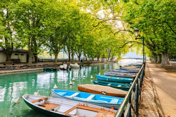 Annecy, France. Boats and canal from lovers' bridge.