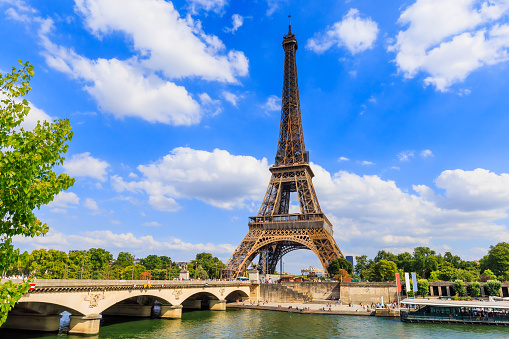 Paris, Eiffel Tower and river Seine, France.