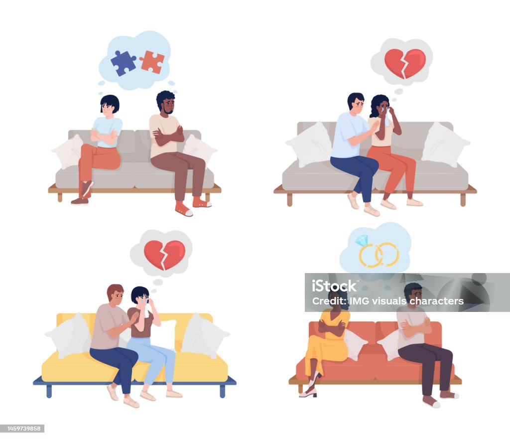 Relationship Problem Adult Image Relationship Problem Semi Flat Color Vector Characters Set Stock ...