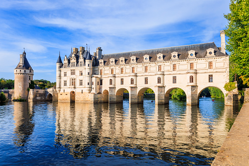 Loire Valley, France - August 13th, 2022: View of Chateau de Chenonceau, Gothic and Renaissance castle.