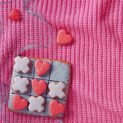 Beautiful Valentines Day Background. Handmade cookies and Pink Background