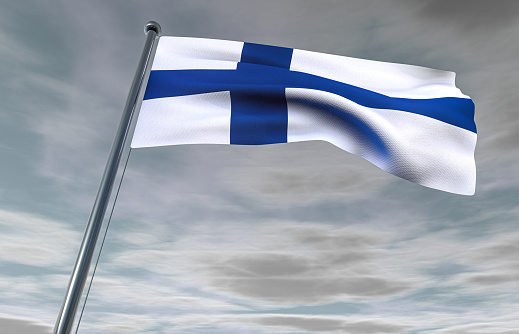 Finnish Flag on a Cloudy Sky