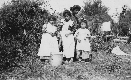 Wabasca, Alberta, Canada - 1913. Group of Bigstone Cree girls in a camp at Wabasca in Alberta, Canada.