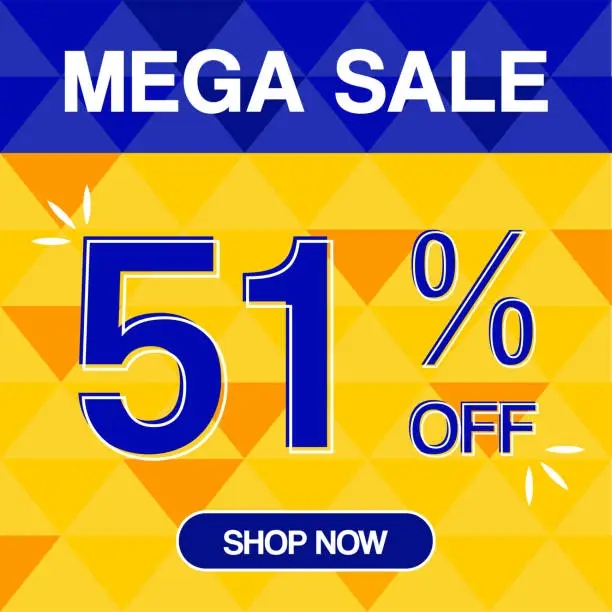 Vector illustration of 51% Percent Discoint Mega Sale Tag Oranje and Bue Background Shop Now