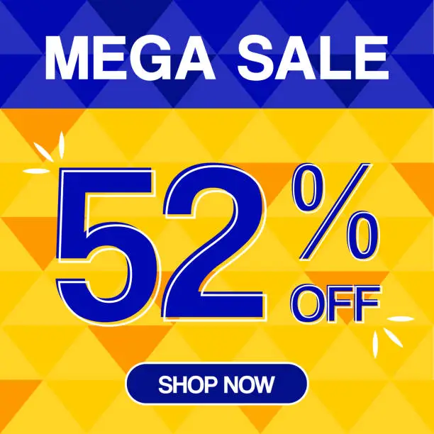 Vector illustration of 52% Percent Discoint Mega Sale Tag Oranje and Bue Background Shop Now