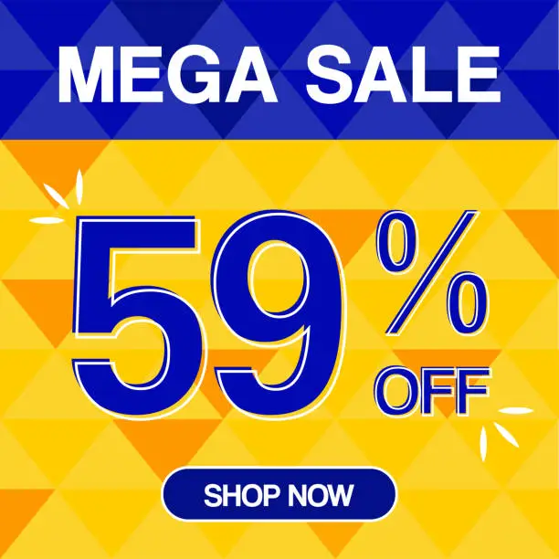Vector illustration of 59% Percent Discoint Mega Sale Tag Oranje and Bue Background Shop Now
