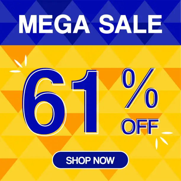 Vector illustration of 61% Percent Discoint Mega Sale Tag Oranje and Bue Background Shop Now