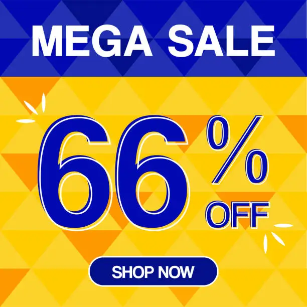 Vector illustration of 66% Percent Discoint Mega Sale Tag Oranje and Bue Background Shop Now