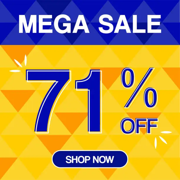 Vector illustration of 71% Percent Discoint Mega Sale Tag Oranje and Bue Background Shop Now