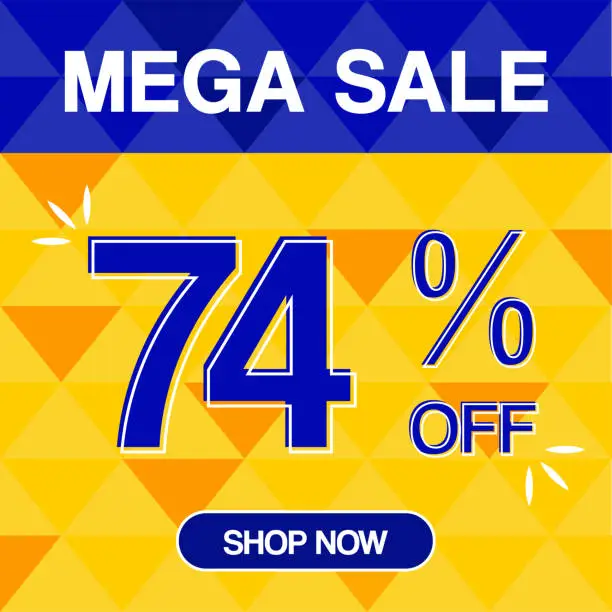 Vector illustration of 74% Percent Discoint Mega Sale Tag Oranje and Bue Background Shop Now