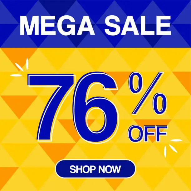 Vector illustration of 76% Percent Discoint Mega Sale Tag Oranje and Bue Background Shop Now