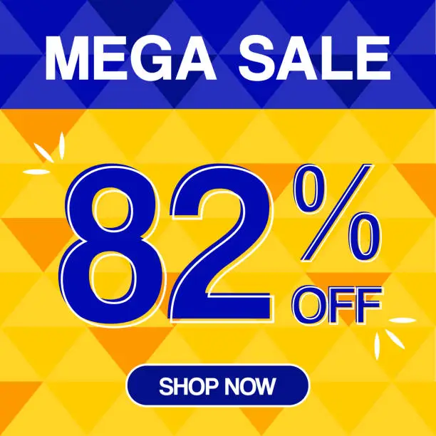 Vector illustration of 82% Percent Discoint Mega Sale Tag Oranje and Bue Background Shop Now