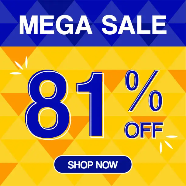 Vector illustration of 81% Percent Discoint Mega Sale Tag Oranje and Bue Background Shop Now