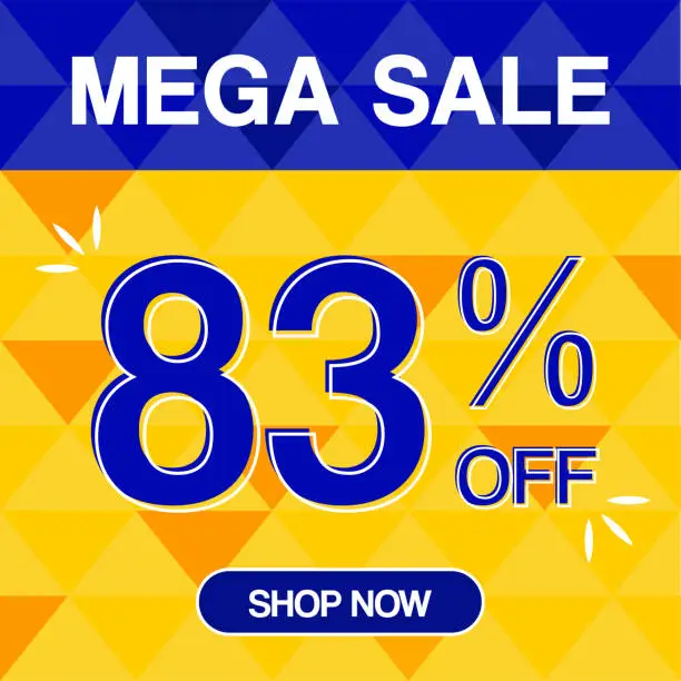 Vector illustration of 83% Percent Discoint Mega Sale Tag Oranje and Bue Background Shop Now