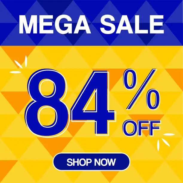 Vector illustration of 84% Percent Discoint Mega Sale Tag Oranje and Bue Background Shop Now