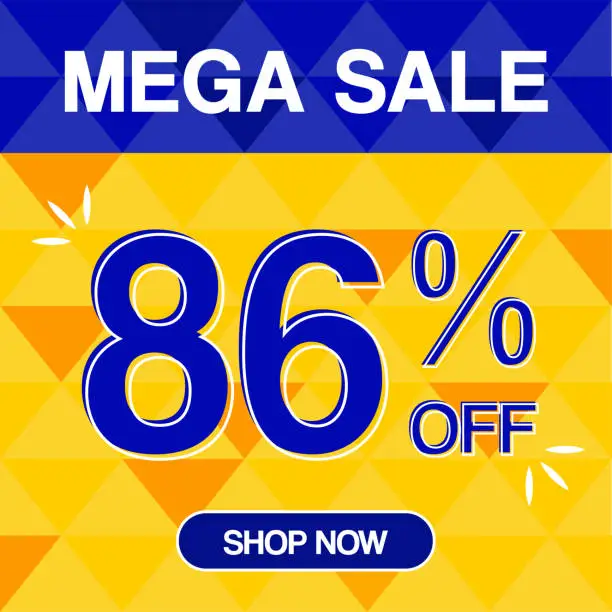 Vector illustration of 86% Percent Discoint Mega Sale Tag Oranje and Bue Background Shop Now