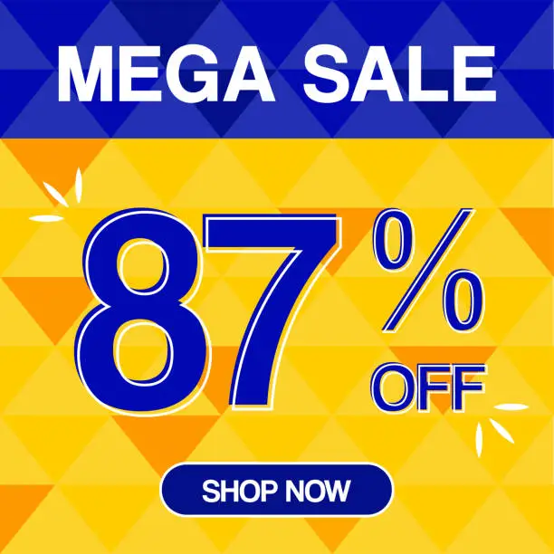 Vector illustration of 87% Percent Discoint Mega Sale Tag Oranje and Bue Background Shop Now