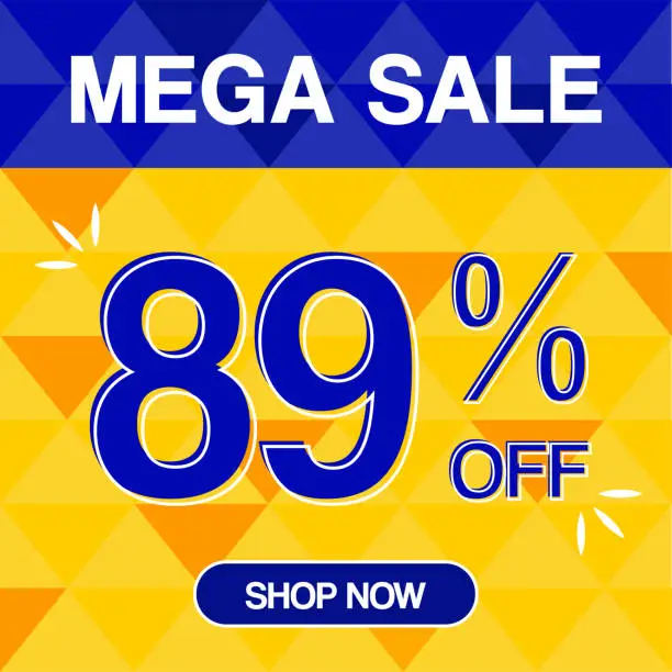 Vector illustration of 89% Percent Discoint Mega Sale Tag Oranje and Bue Background Shop Now