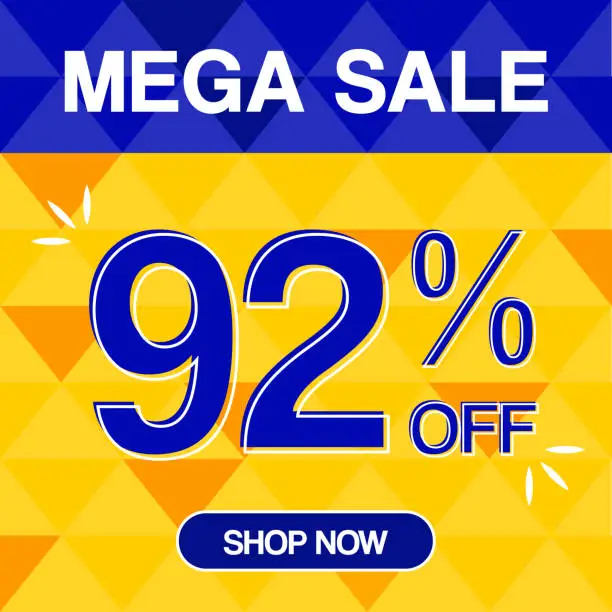 Vector illustration of 92% Percent Discoint Mega Sale Tag Oranje and Bue Background Shop Now