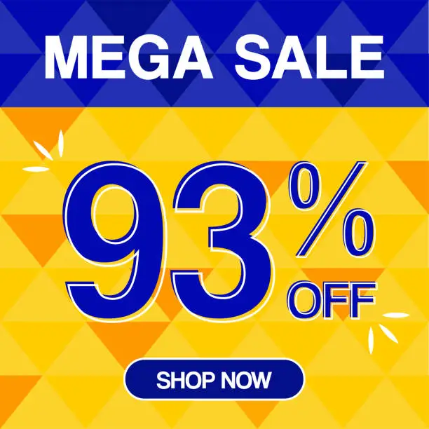 Vector illustration of 93% Percent Discoint Mega Sale Tag Oranje and Bue Background Shop Now