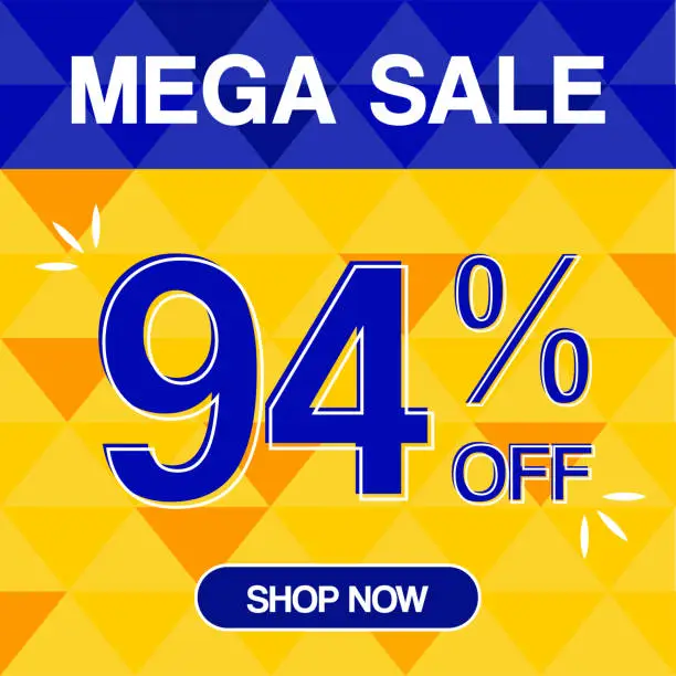 Vector illustration of 94% Percent Discoint Mega Sale Tag Oranje and Bue Background Shop Now