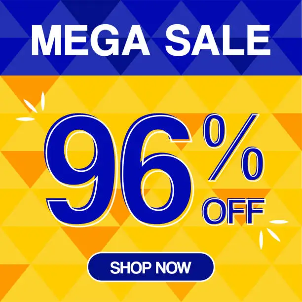 Vector illustration of 96% Percent Discoint Mega Sale Tag Oranje and Bue Background Shop Now