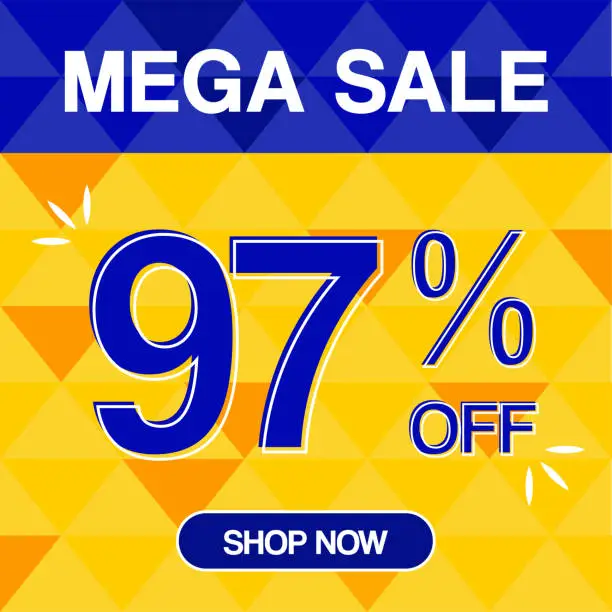 Vector illustration of 97% Percent Discoint Mega Sale Tag Oranje and Bue Background Shop Now