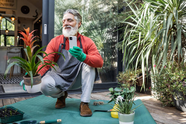 istock Senior male environmentalist with his plants 1459756495