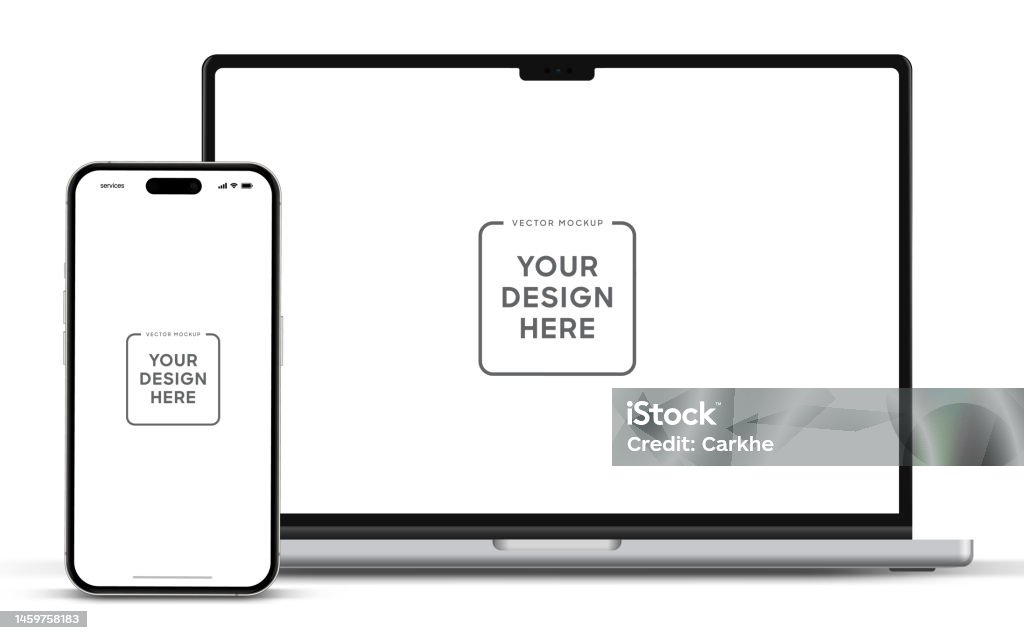 Moderna visualizzazione frontale mockup per laptop e mockup per smartphone di alta qualità isolati su sfondo bianco. Mockup del notebook e mockup del dispositivo telefonico per l'app ui ux e la presentazione del sito Web Stock Vector. - arte vettoriale royalty-free di Computer portatile Moderna visualizzazione frontale mockup per laptop e mockup per smartphone di alta qualità isolati su sfondo bianco. Mockup del notebook e mockup del dispositivo telefonico per l'app ui ux e la presentazione del sito Web Stock Vector. - arte vettoriale royalty-free di Computer portatile