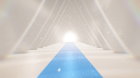 Futuristic tunnel. The concept of illuminated corridor, interior design, spaceship, abstract, science, technology, science, architecture, industry, red carpet, shiny, indoor, station, clean, imagine