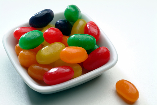 Jellybeans candies in assorted colors.