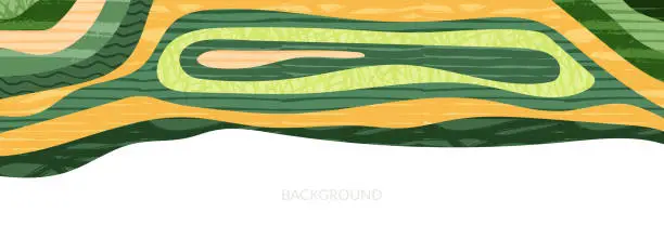 Vector illustration of Green abstract agriculture field vector background. Agro banner template, farm presentation header. Horizontal layout with nature theme. Eco wavy shape, agri design. Field view with texture backdrop