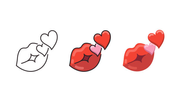 Lips Kiss Icons. Editable Stroke. Lips kiss icons. 3 Different styles. Editable stroke. kissing stock illustrations