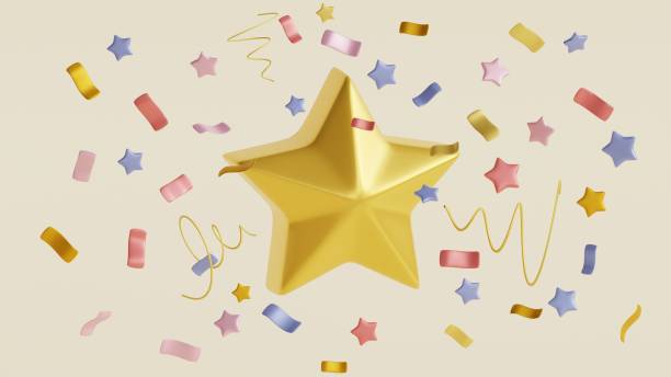 istock Golden star in modern style on gold background. Isolated object. Win celebration. Star icon. Realistic 3d design. Award background. Social media 3d concept. 3d illustration. 1459768556