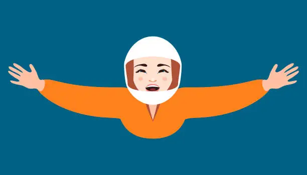 Vector illustration of Girl soars in a wind tunnel. Aerotube