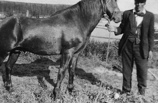 Fort McKay, Alberta, Canada - 1915. Cree man and his horse at Fort McKay in Alberta, Canada.