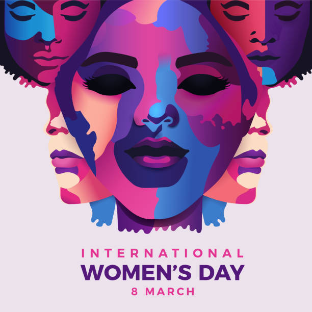 Women of different ethnicity standing together. International Women's day. Concept of unitiy, empowerment, equal rights, freedom. Multi cultural vector graphic design illustration. Vector eps10 international womens day stock illustrations