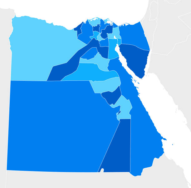 높은 상세한 이집트 블루 지도 지역과 국경 - gulf of suez stock illustrations