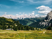 Panoramic view of Italian Dolomites - Grödner Joch, Gardena pass
