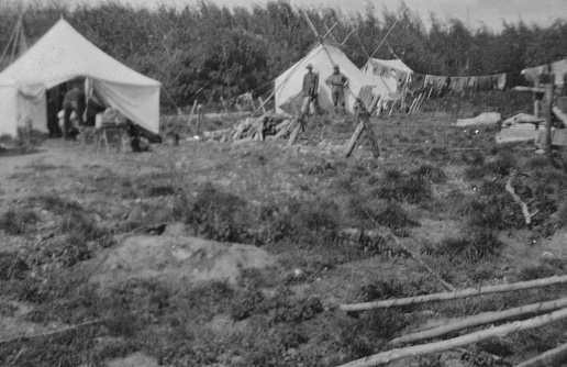 A camp at Fort McKay in Alberta, Canada. Vintage photograph ca. 1915.