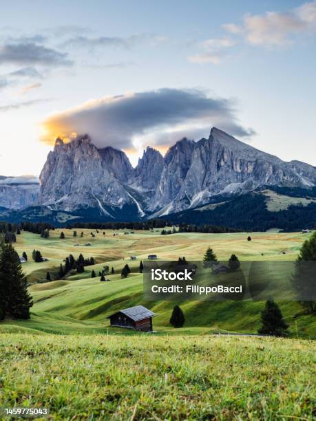 Seiser Alm View At Sunrise Famous Landmark In Northern Italy Stock Photo - Download Image Now