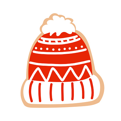 Winter hats. Kids knitting autumn headwear, hats and scarf, cold weather children accessories. Isolated vector illustration icon. Red Merry Christmas hat.Beanie hat template vector illustration.