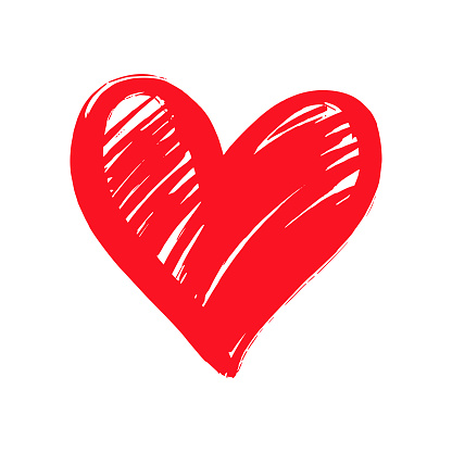 Hand drawn red heart. Brush strokes. Vector design element isolated on white background.