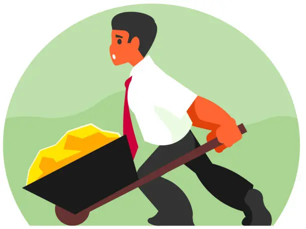 Vector illustration of Businessman with cart of gold