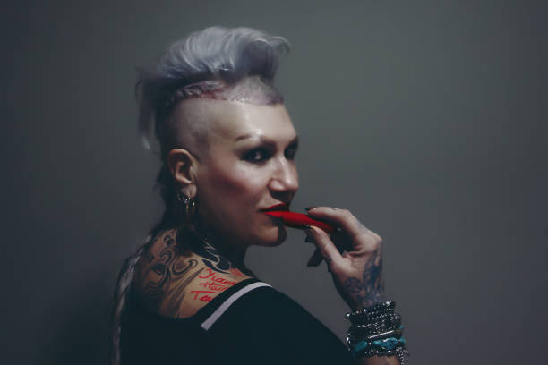 istock Mohawk woman on a grey background 1459785923