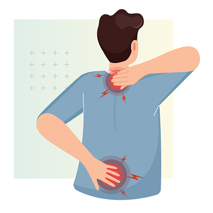 Cervical Spondylosis - Pain in Back and Neck -  Stock Illustration as EPS 10 File